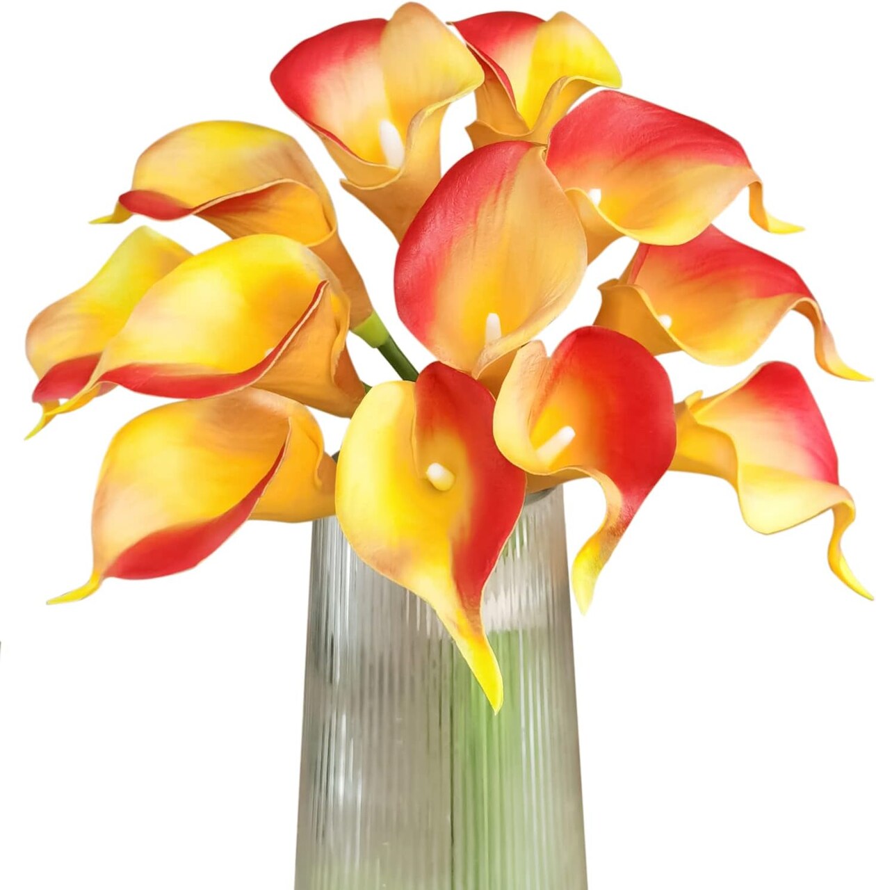 12Pcs Artificial Calla Lily Home Decoration Faux Calla Lilies Flower (Red-yellow)
